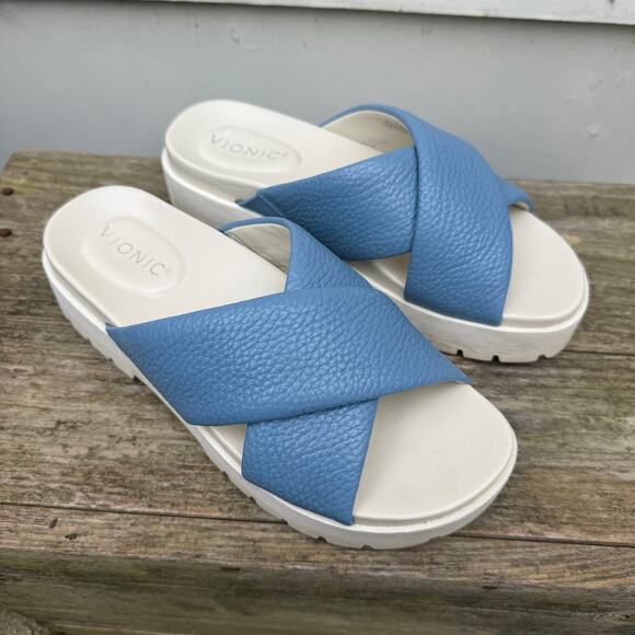 Vionic Shoes - Vionic Vesta Platform Lug Sandals Blue Shadow Slides Size 8